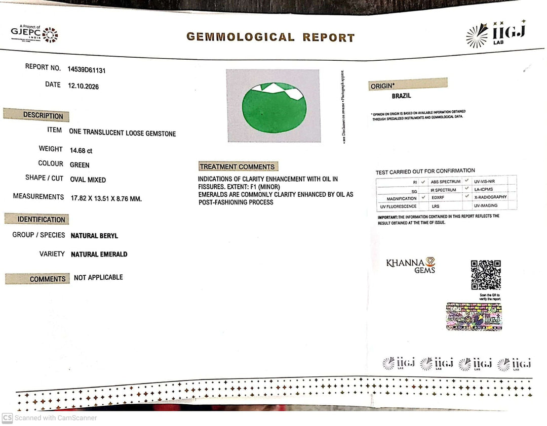 14.68/CT Natural Brazilian Panna Stone with Govt. Lab Certificate-14539D61131
