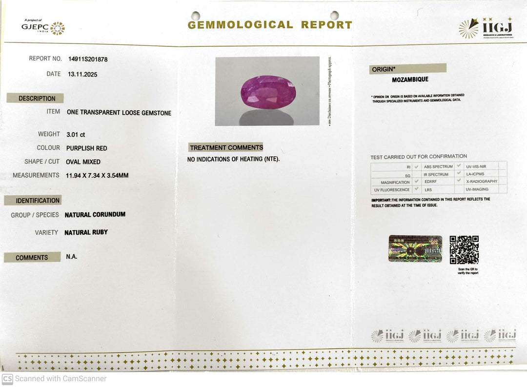 3.01/CT Natural Mozambique Ruby Stone with Govt. Lab Certificate-14911S201878
