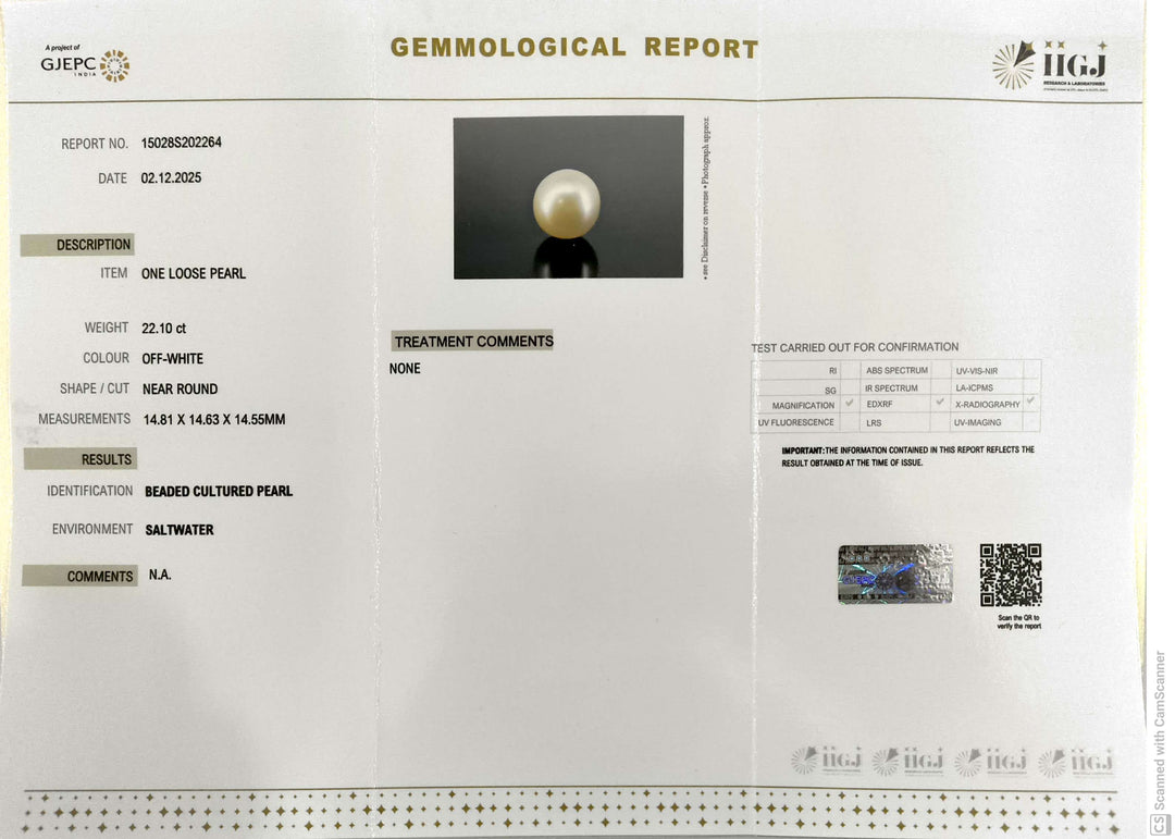 22.1/CT Natural South Sea Pearl With Lab Certificate (1550)