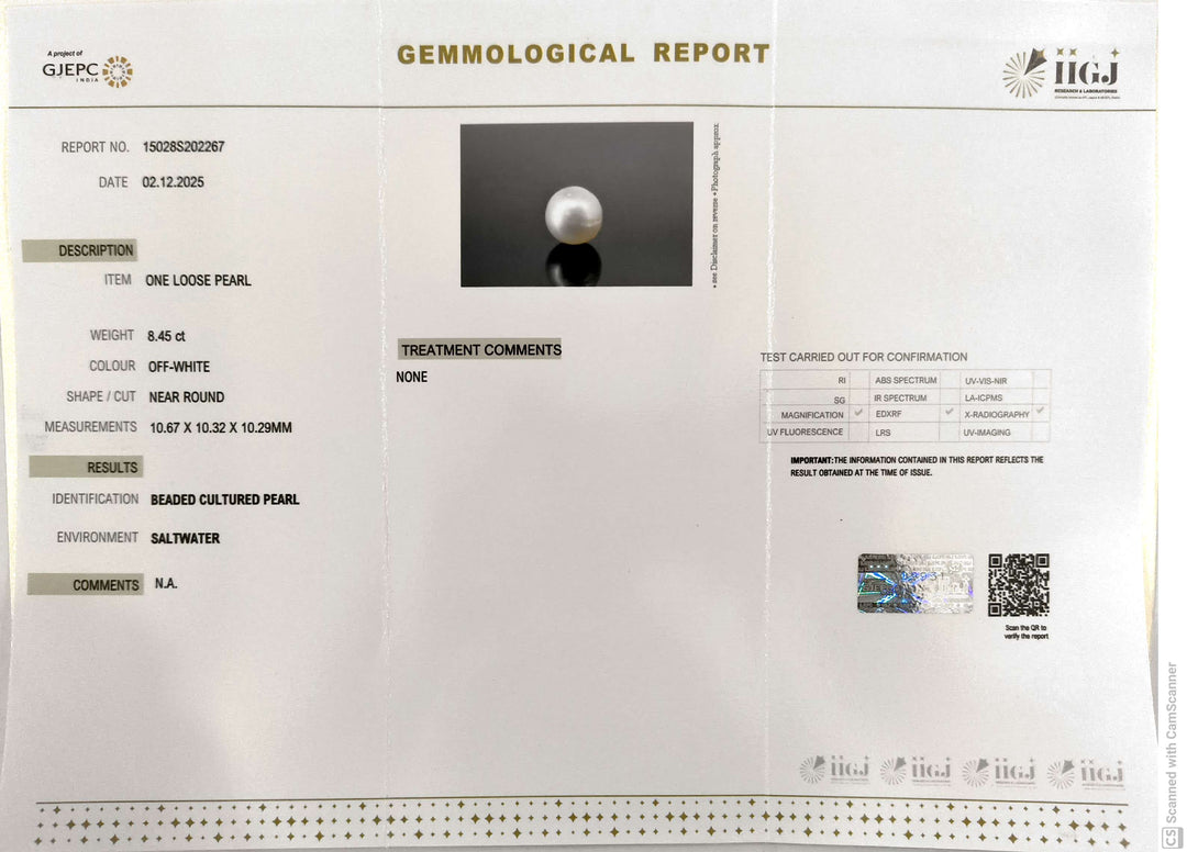 8.45/CT Natural South Sea Pearl With Lab Certificate (1550)