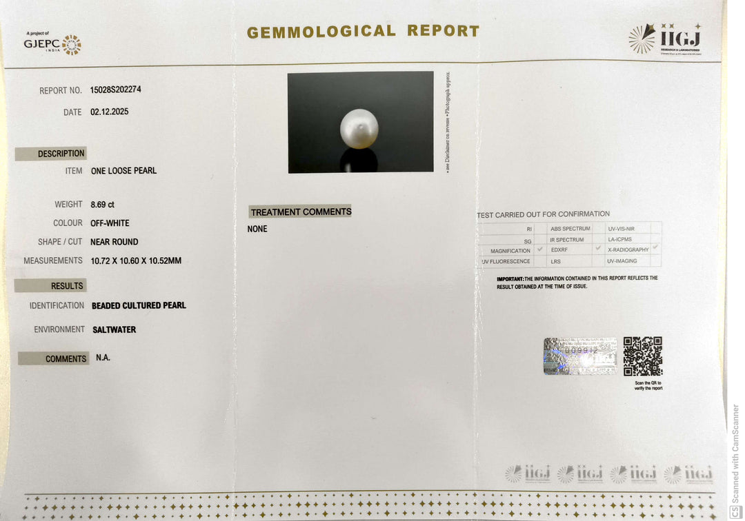 8.69/CT Natural South Sea Pearl With Lab Certificate (1550)