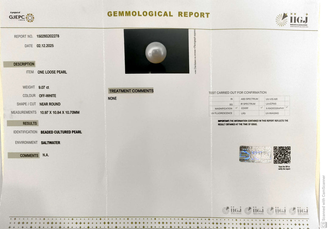 9.07/CT Natural South Sea Pearl With Lab Certificate (1550)
