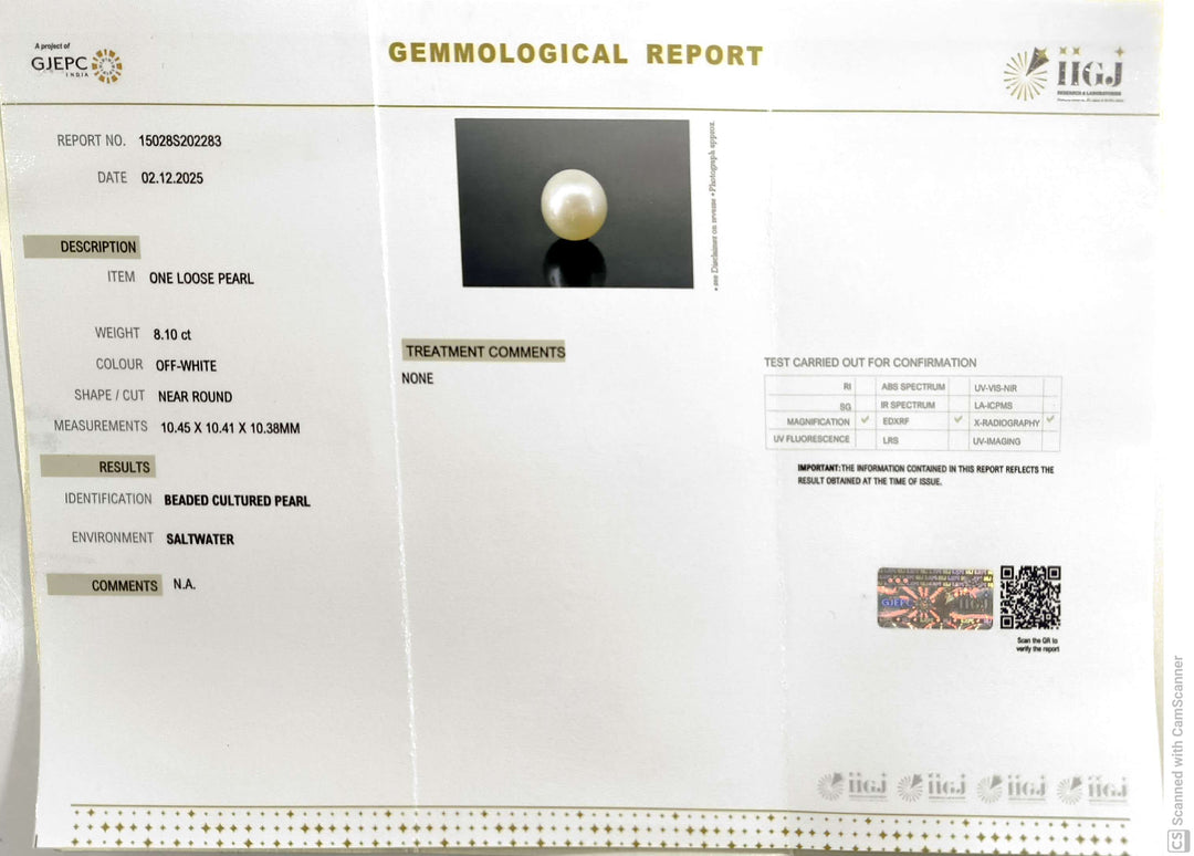 8.1/CT Natural South Sea Pearl With Lab Certificate (1550)