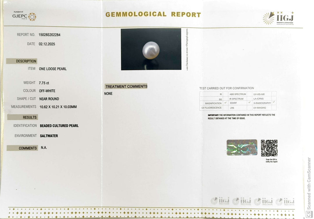 7.75/CT Natural South Sea Pearl With Lab Certificate (1550)