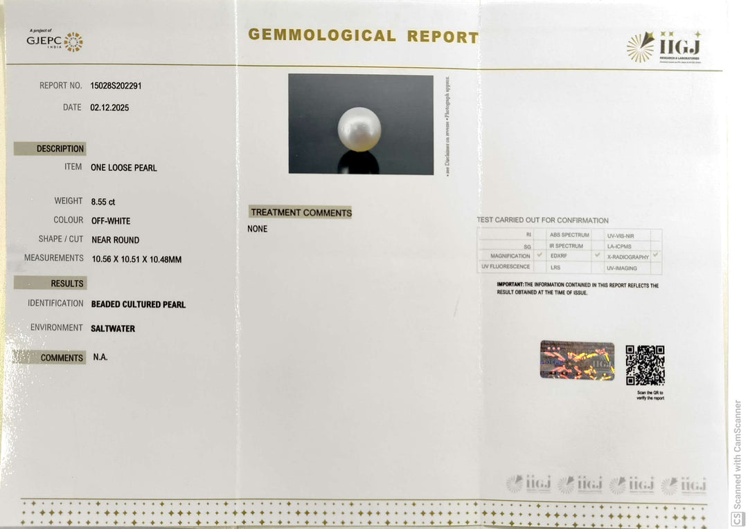 8.55/CT Natural South Sea Pearl With Lab Certificate (1550)