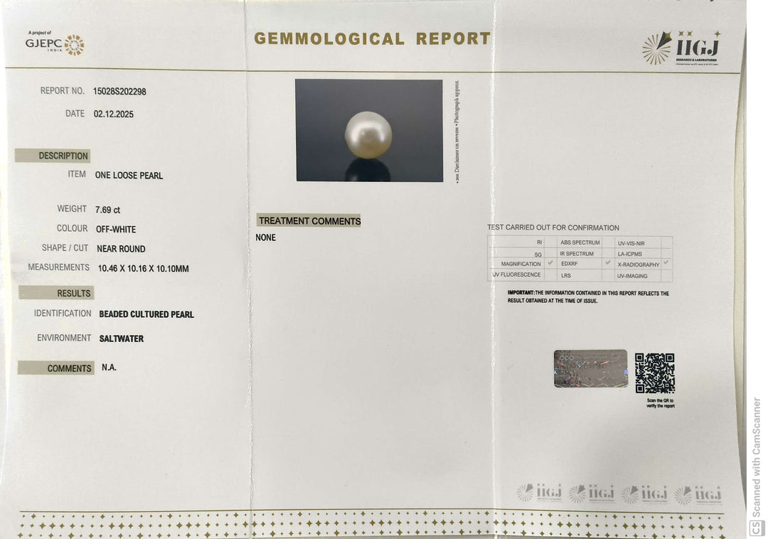 7.69/CT Natural South Sea Pearl With Lab Certificate (1550)