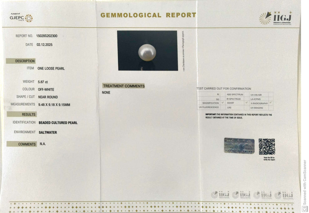 5.87/CT Natural South Sea Pearl With Lab Certificate (1550)