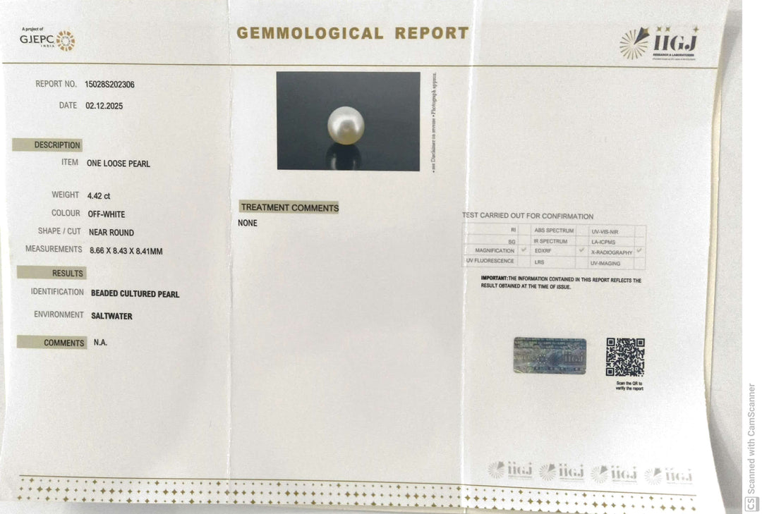 4.42/CT Natural South Sea Pearl With Lab Certificate (1550)