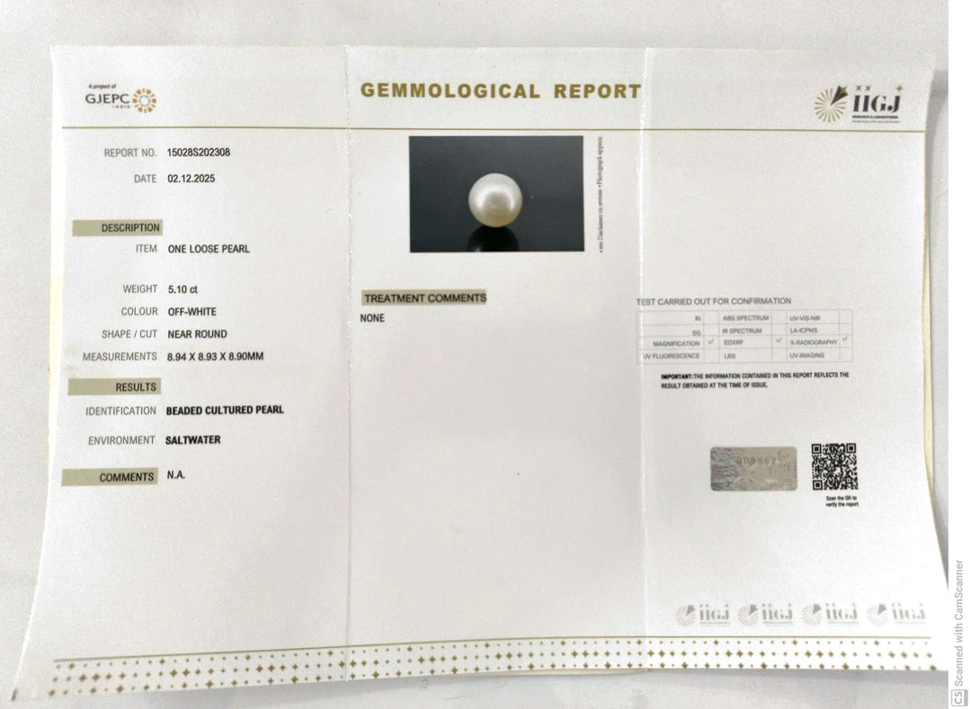5.10/CT Natural South Sea Pearl With Lab Certificate (1550)