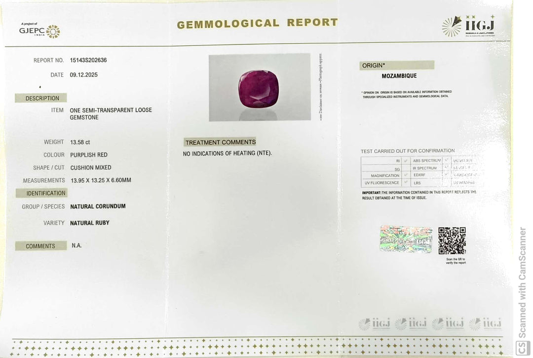 13.58/CT Natural Mozambique Ruby Stone with Govt. Lab Certificate-15143S202636