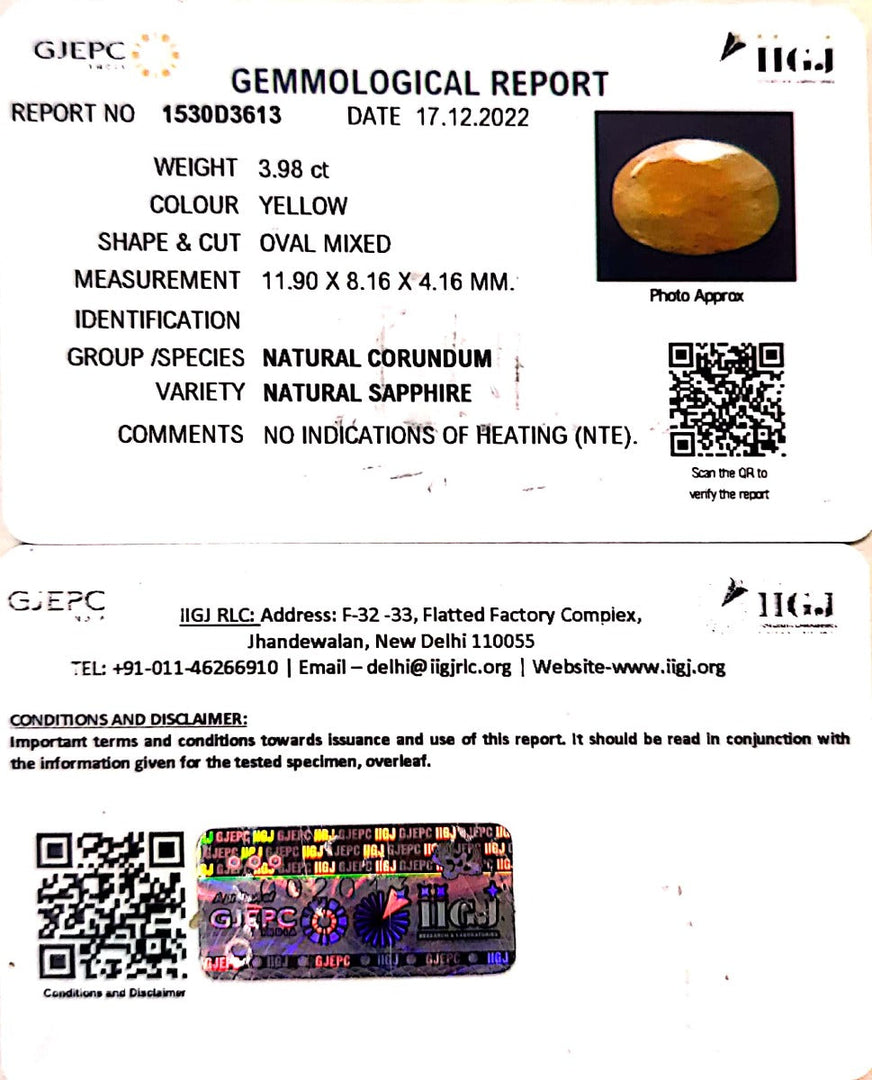 3.98/CT Natural Ceylonese Pukhraj with Govt Lab Certificate-4551