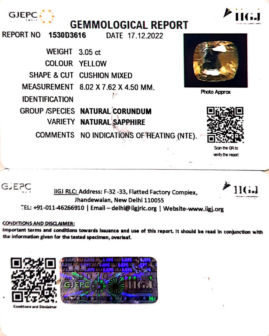 3.05/CT Natural Ceylonese Pukhraj with Govt Lab Certificate-YELSA9U