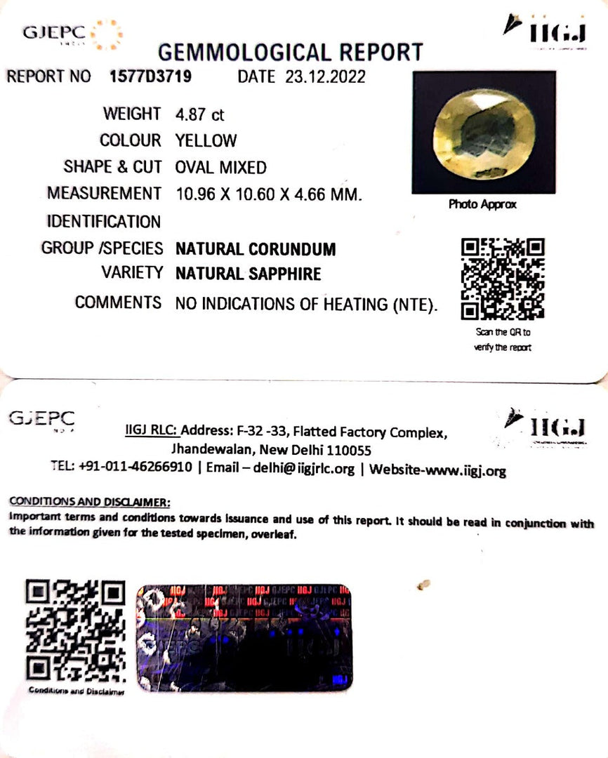4.87/CT Natural Ceylonese Pukhraj with Govt Lab Certificate-YELSA9U