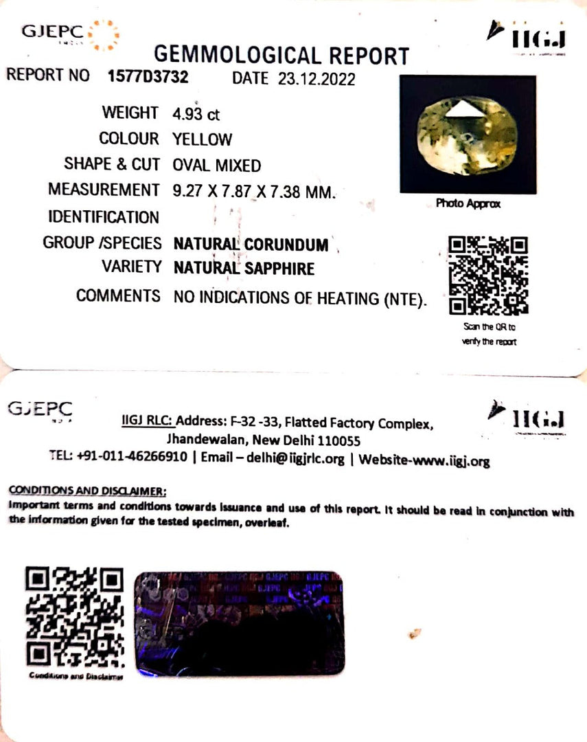 4.93/CT Natural Ceylonese Pukhraj with Govt Lab Certificate-YELSA9W