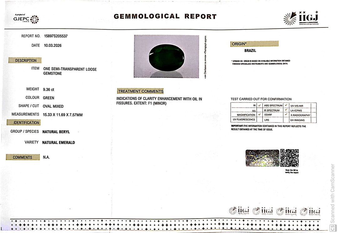 9.36/CT Natural Panna Stone with Govt. Lab Certificate-15897S205537