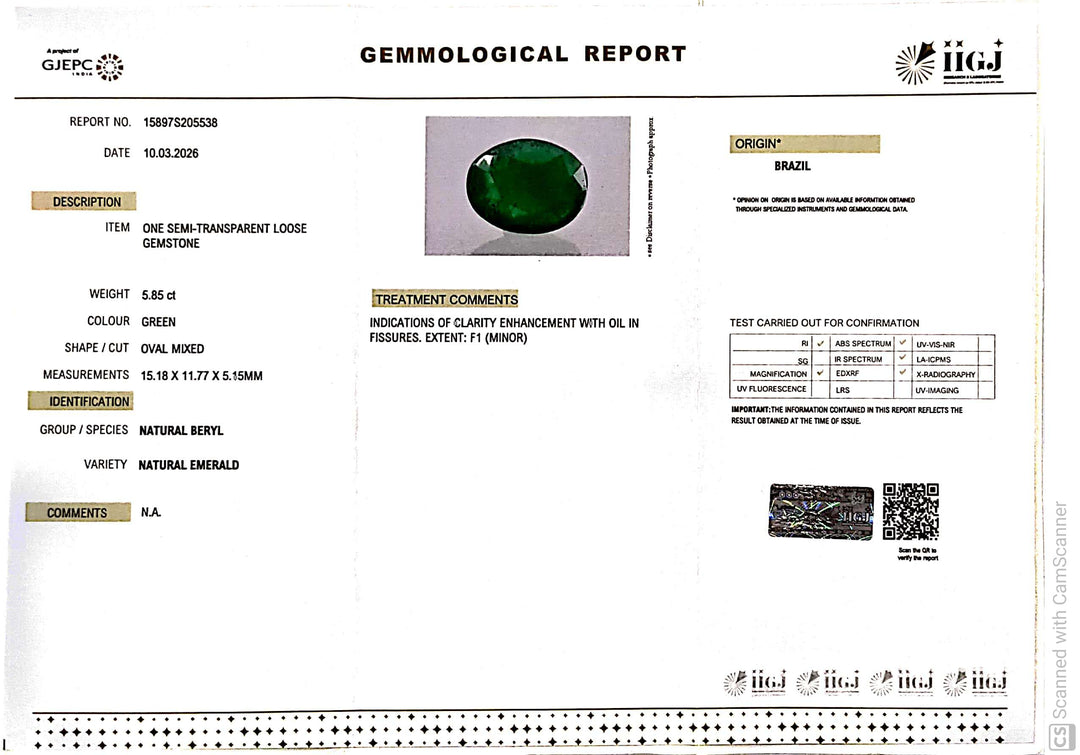 5.85/CT Natural Panna Stone with Govt. Lab Certificate-15897S205538