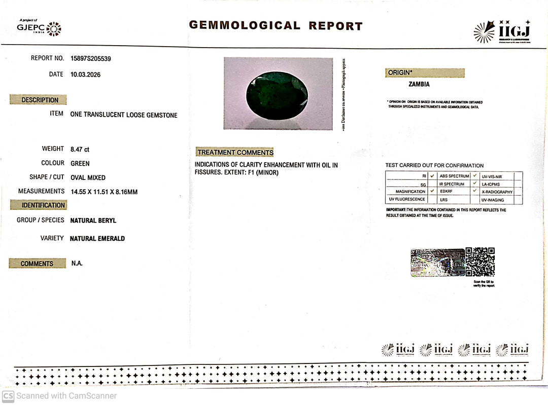 8.47/CT Natural Panna Stone with Govt. Lab Certificate-15897S205539