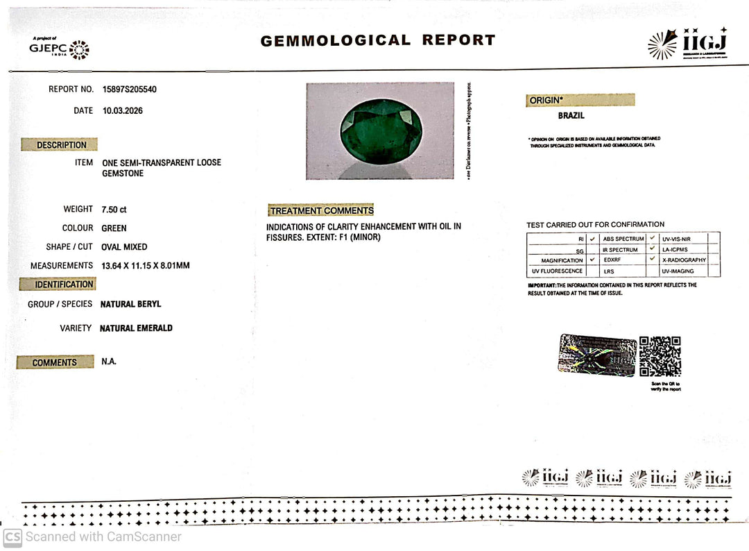 7.5/CT Natural Panna Stone with Govt. Lab Certificate-15897S205540