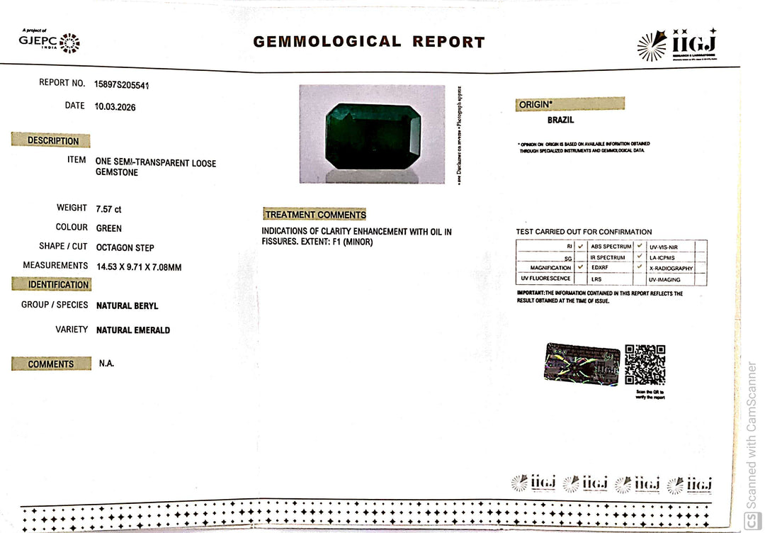 7.57/CT Natural Panna Stone with Govt. Lab Certificate-15897S205541