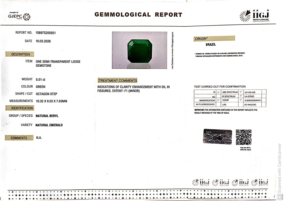 5.51/CT Natural Panna Stone with Govt. Lab Certificate-15897S205551