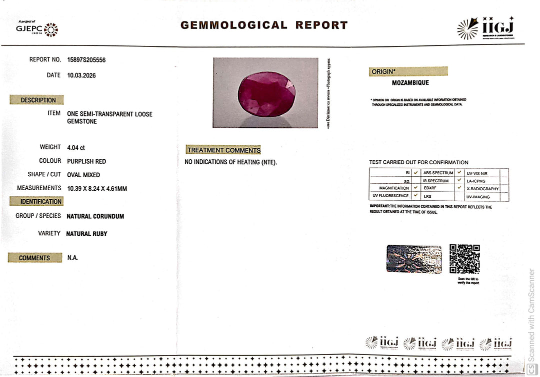 4.04/CT Natural Ruby Stone with Govt. Lab Certificate-15897S205556