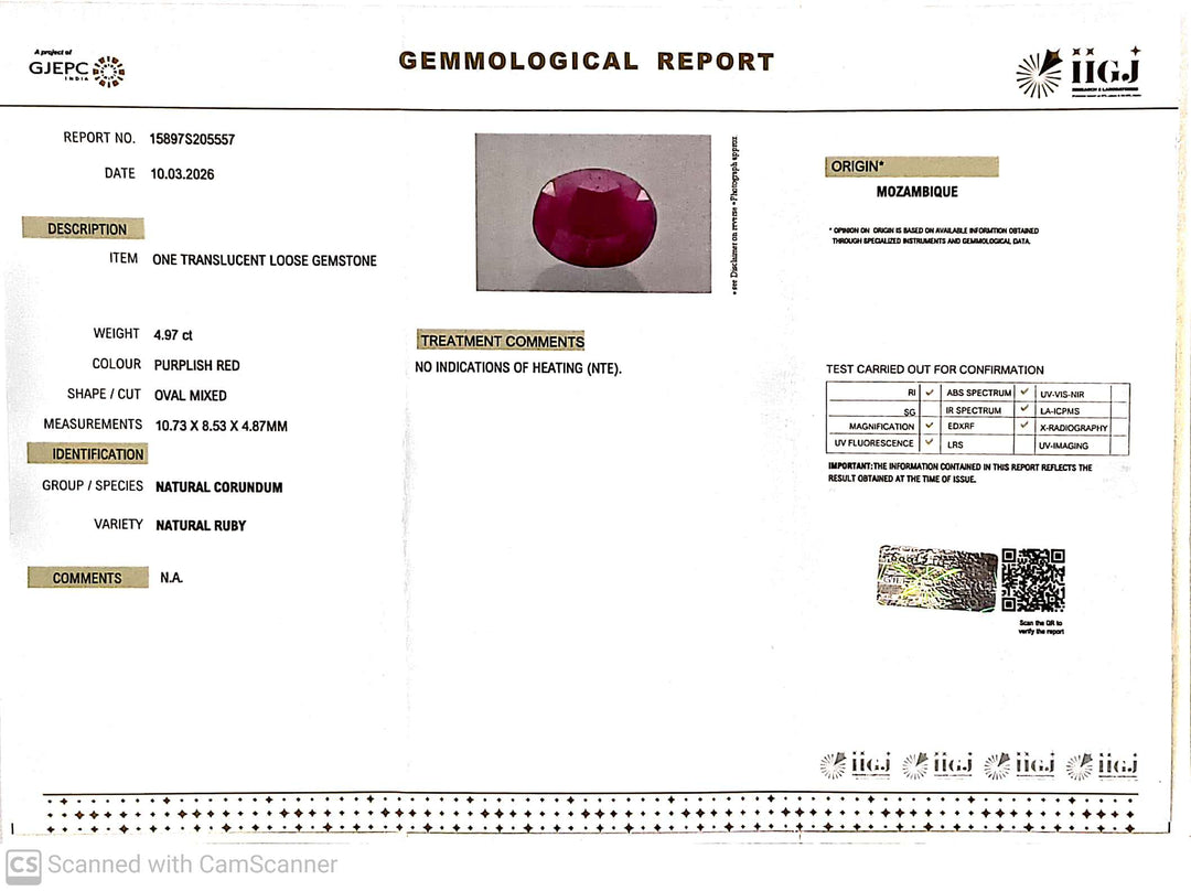 4.97/CT Natural Ruby Stone with Govt. Lab Certificate-15897S205557