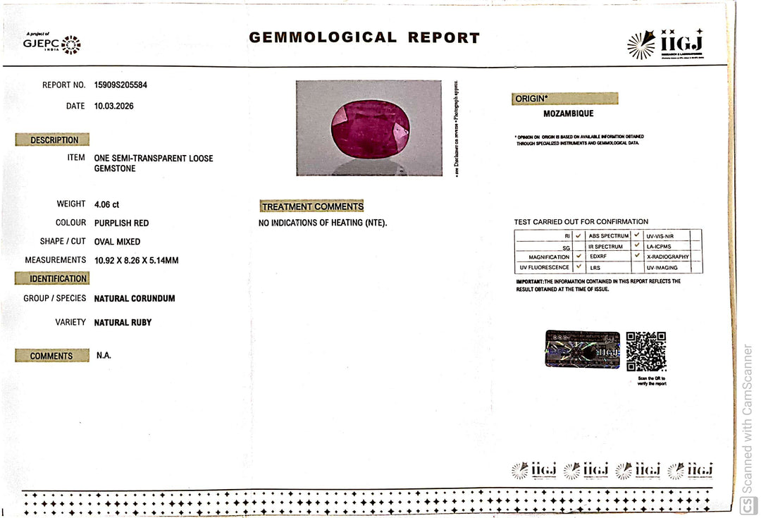 4.06/CT Natural Ruby Stone with Govt. Lab Certificate-15909S205584