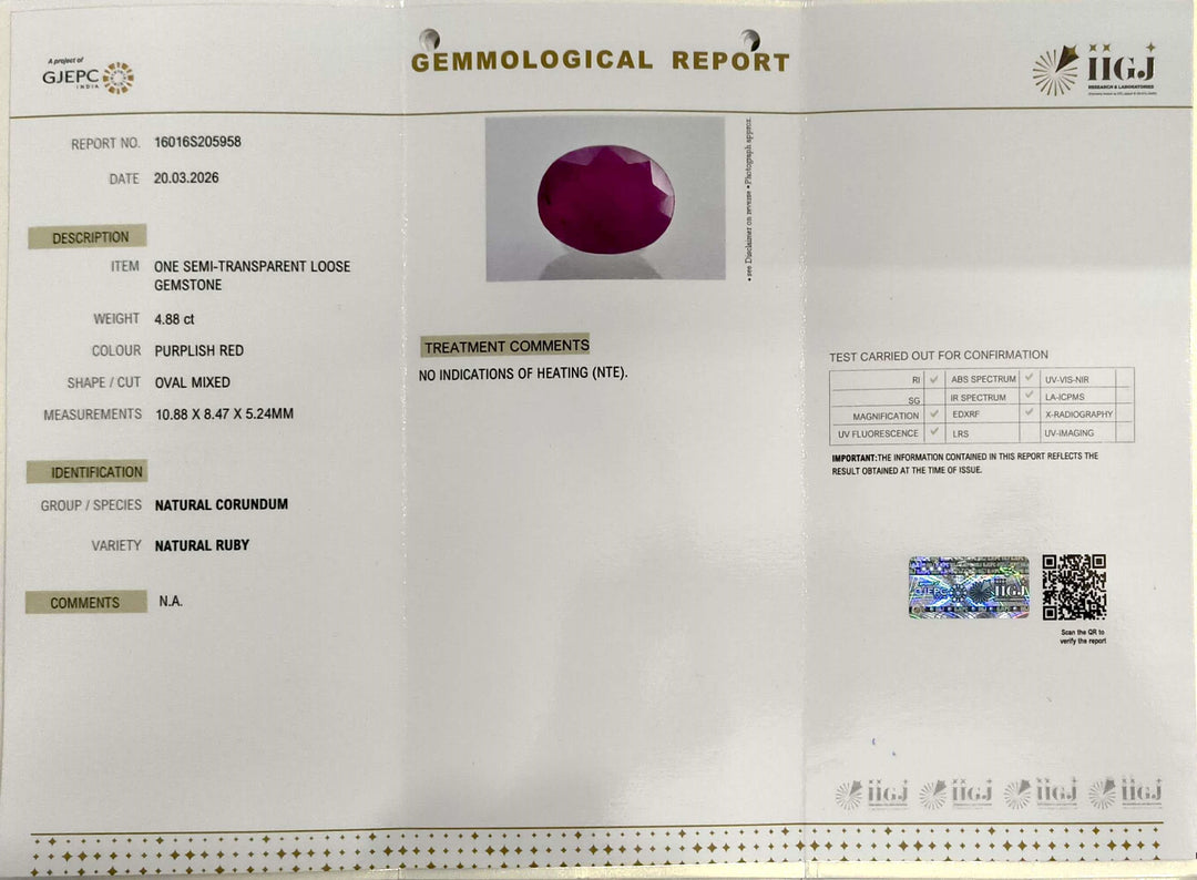 4.88/CT Natural Ruby Stone with Govt. Lab Certificate-16016S205958