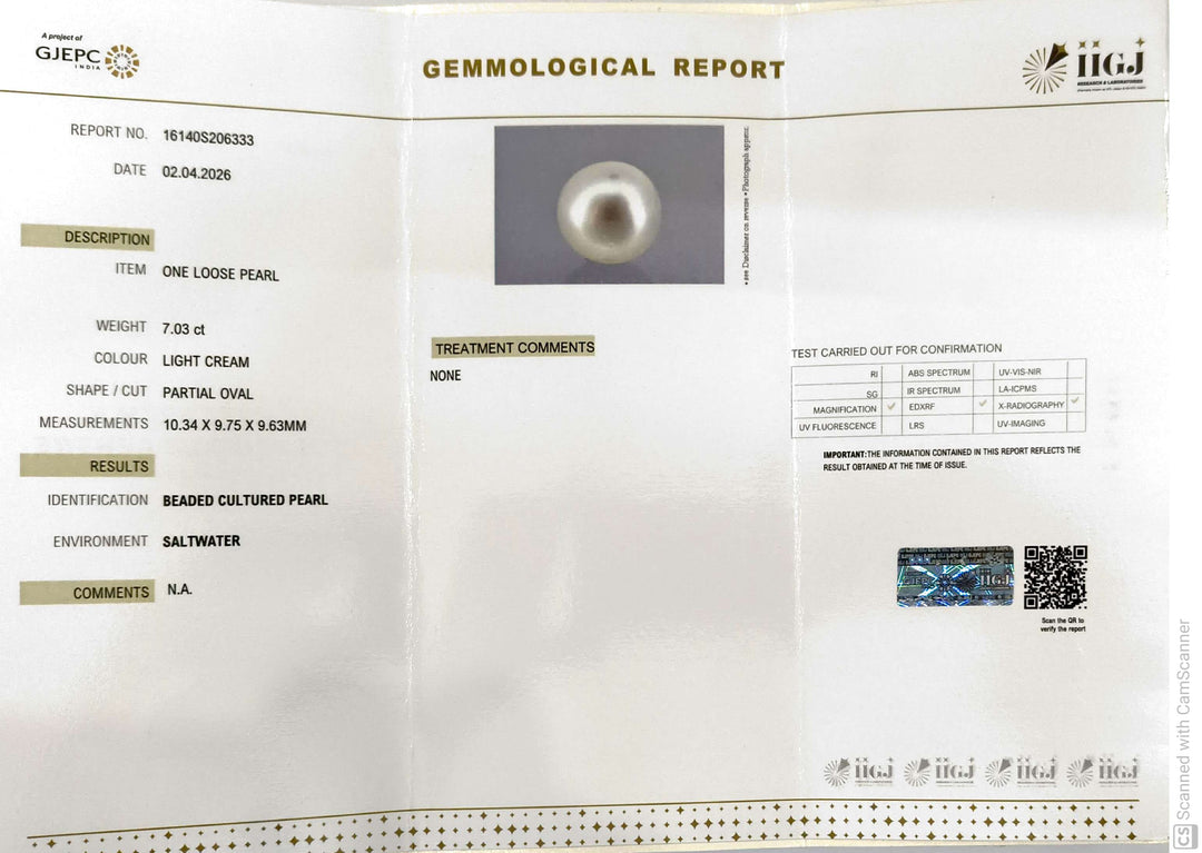 7.03/CT Natural South Sea Pearl With Lab Certificate-16140S206333