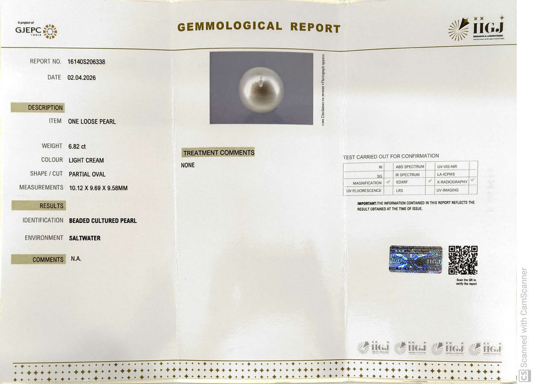 6.82/CT Natural South Sea Pearl With Lab Certificate-16140S206338