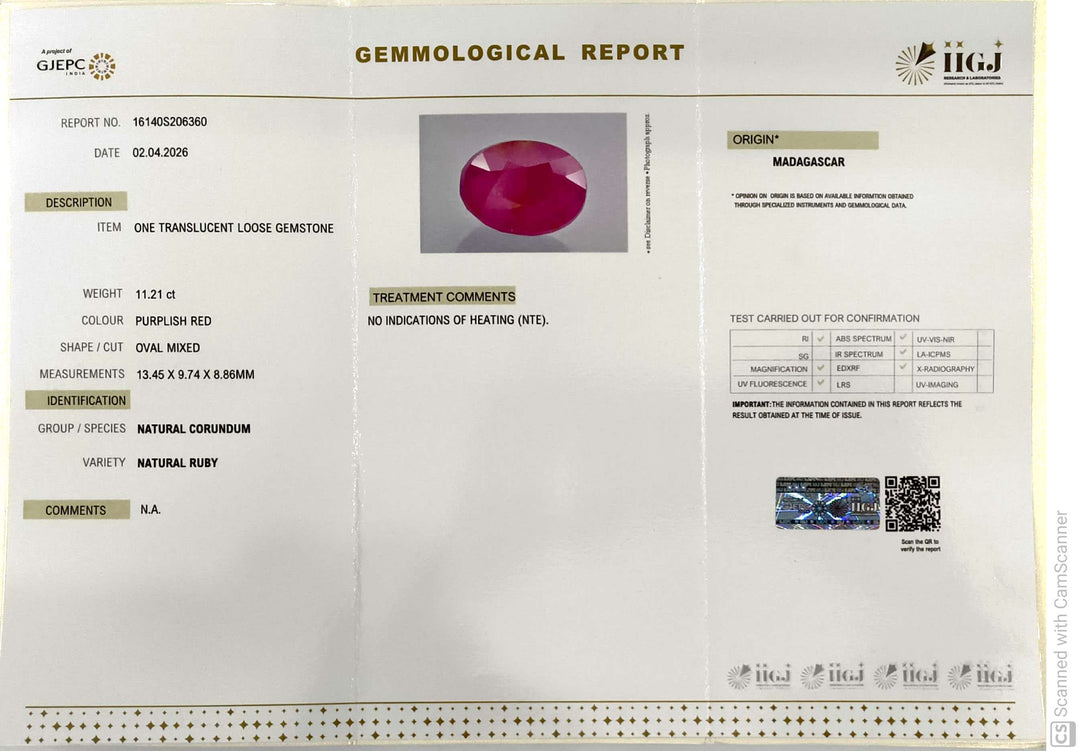 11.21/CT Natural Ruby Stone with Govt. Lab Certificate-16140S206360