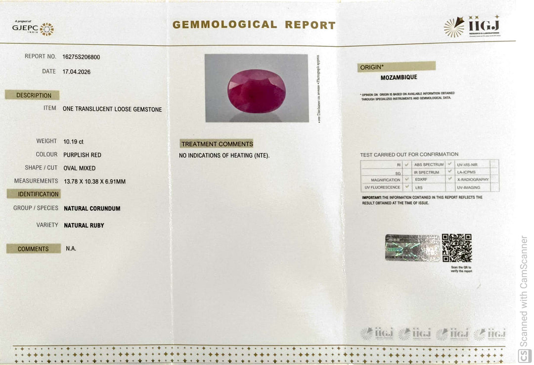 10.19/CT Natural Ruby Stone with Govt. Lab Certificate-16275S206800