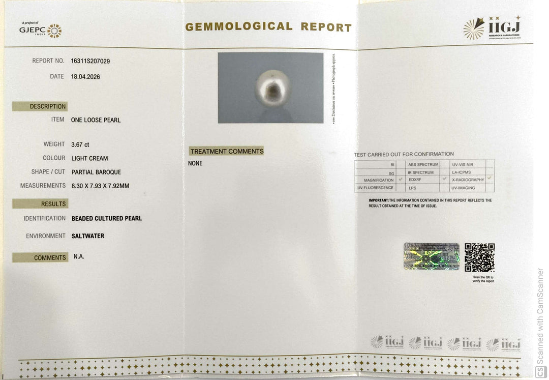 3.67/CT Natural South Sea Pearl With Lab Certificate-16311S207029