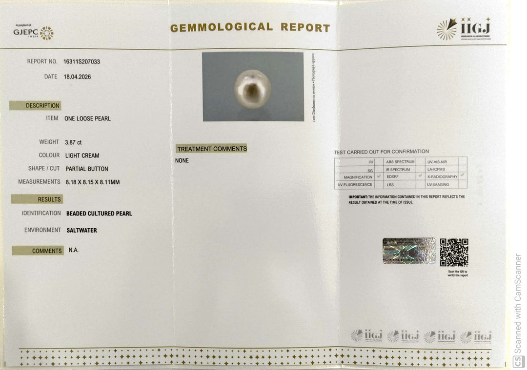 3.87/CT Natural South Sea Pearl With Lab Certificate-16311S207033
