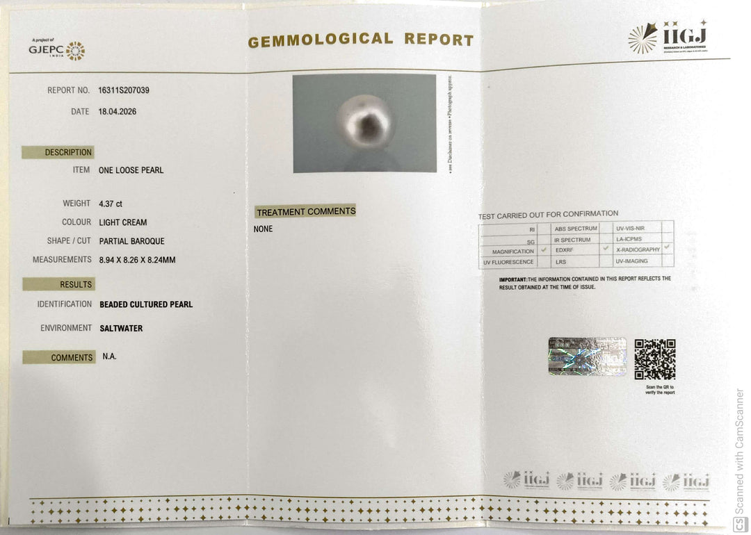 4.37/CT Natural South Sea Pearl With Lab Certificate-16311S207039