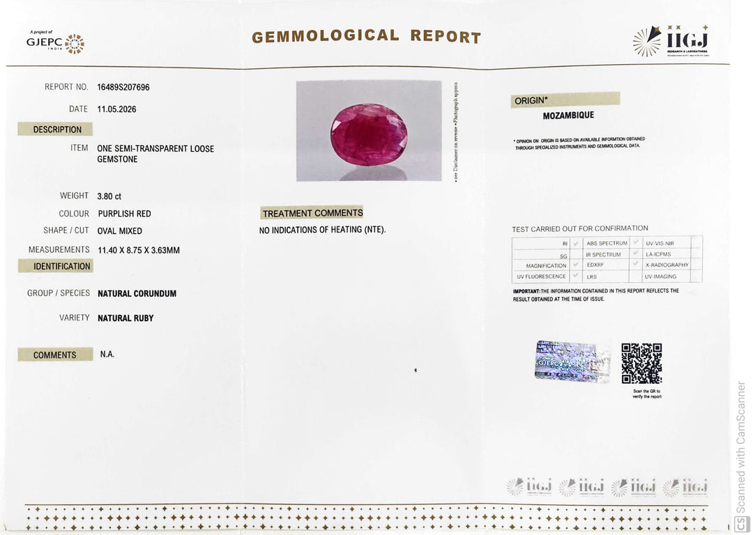 3.8/CT Natural Ruby Stone with Govt. Lab Certificate-16489S207696