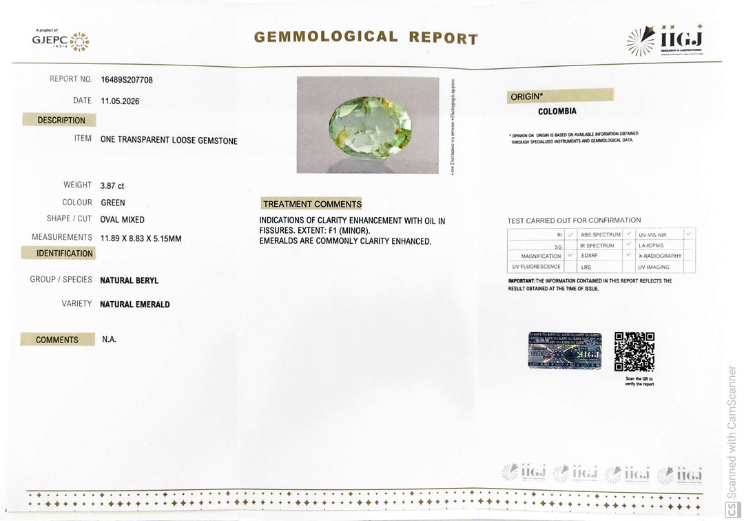 3.87/CT Natural Panna Stone with Govt. Lab Certificate-16489S207708