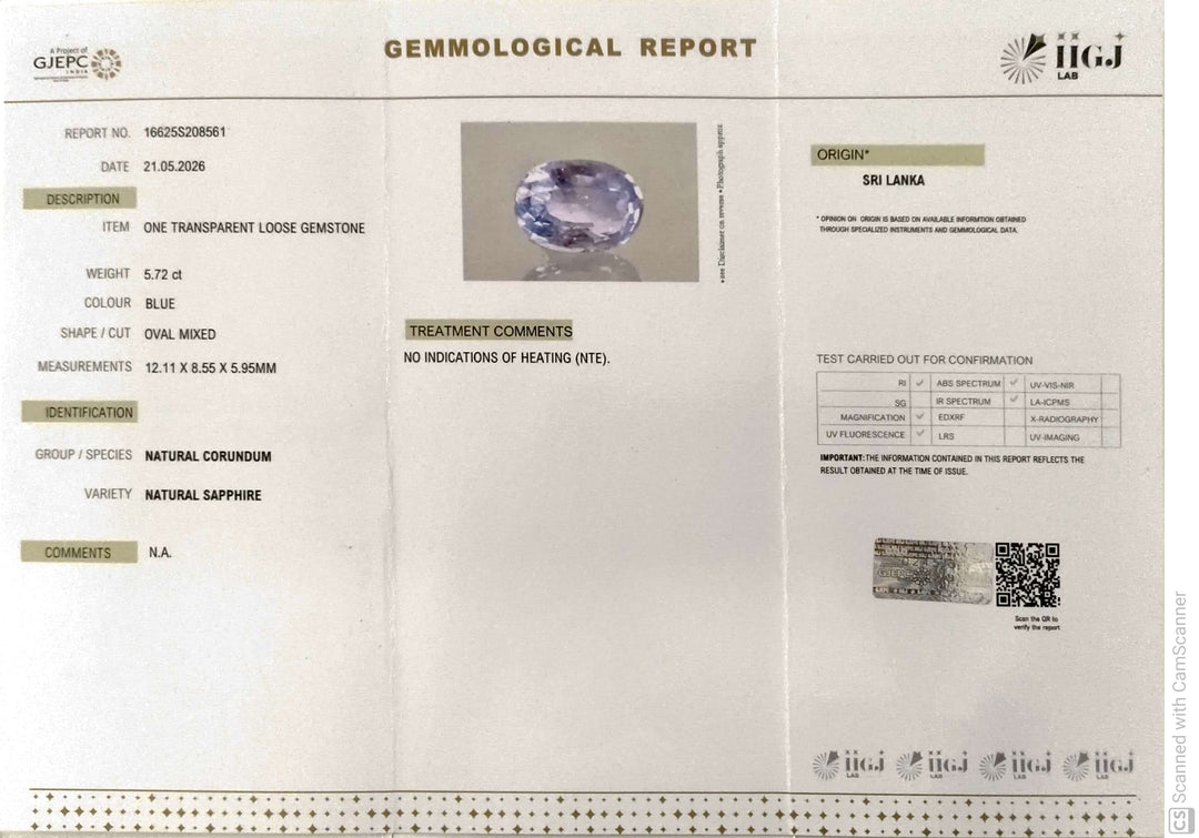 5.72/CT Natural Blue Sapphire with Govt Lab Certificate-16625S208561