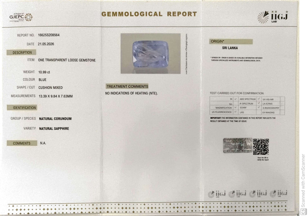 10.99/CT Natural Blue Sapphire with Govt Lab Certificate-16625S208564