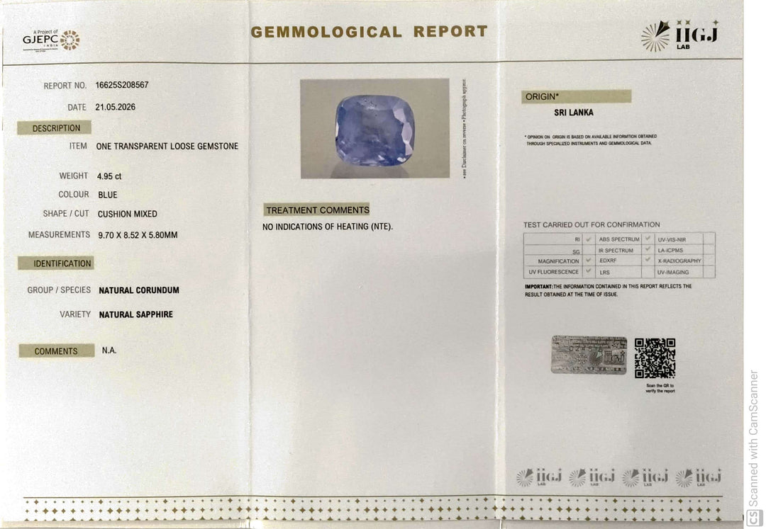 4.95/CT Natural Blue Sapphire with Govt Lab Certificate-16625S208567