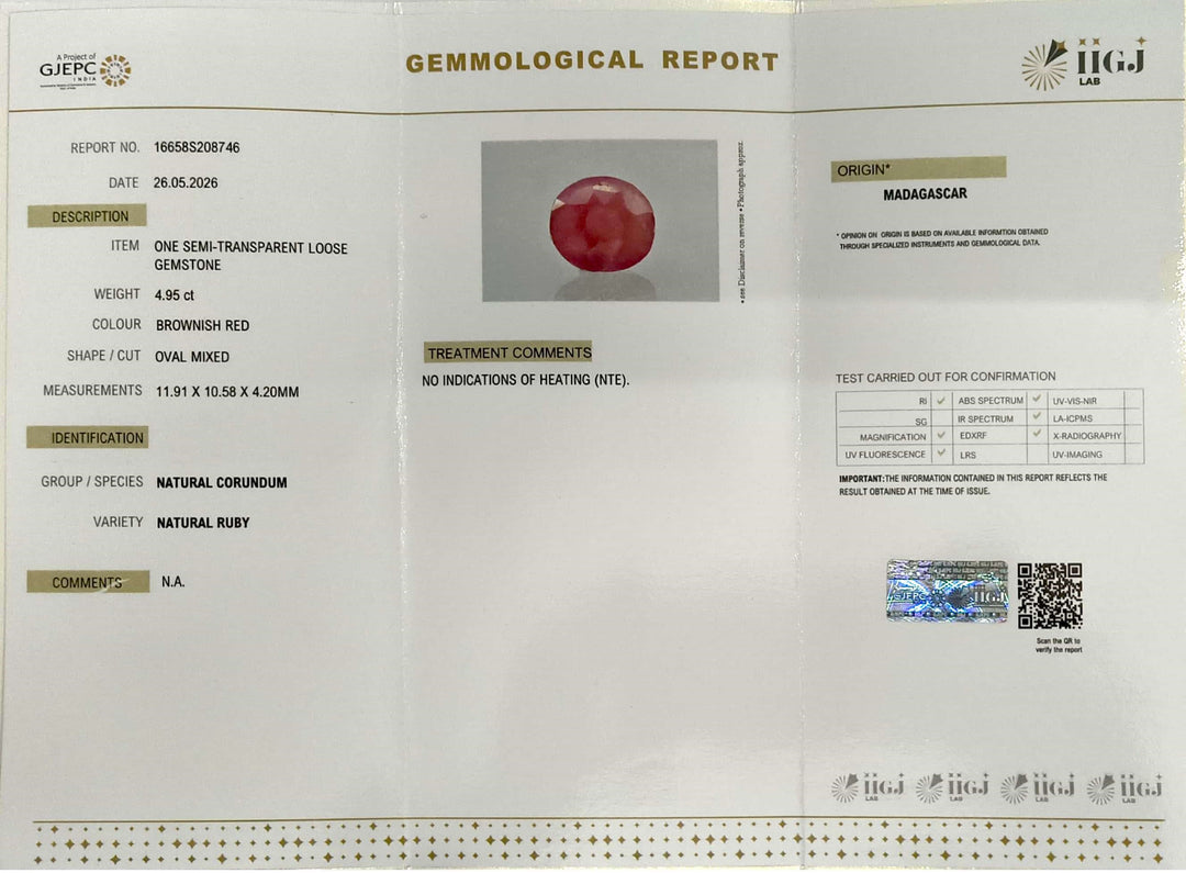 4.95/CT Natural Ruby Stone with Govt. Lab Certificate-16658S208746