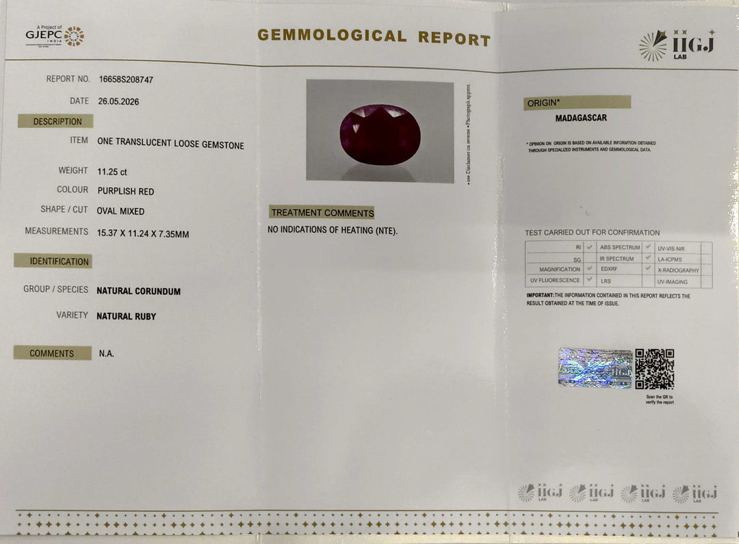 11.25/CT Natural Ruby Stone with Govt. Lab Certificate-16658S208747