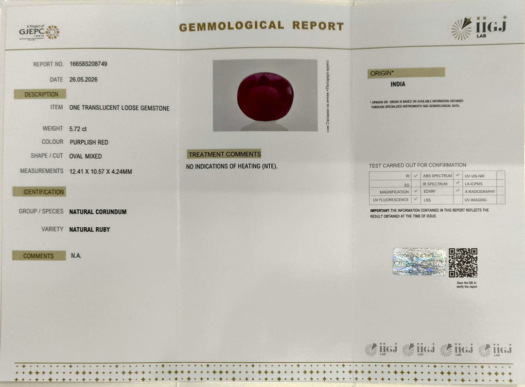 5.72/CT Natural Ruby Stone with Govt. Lab Certificate-16658S208749