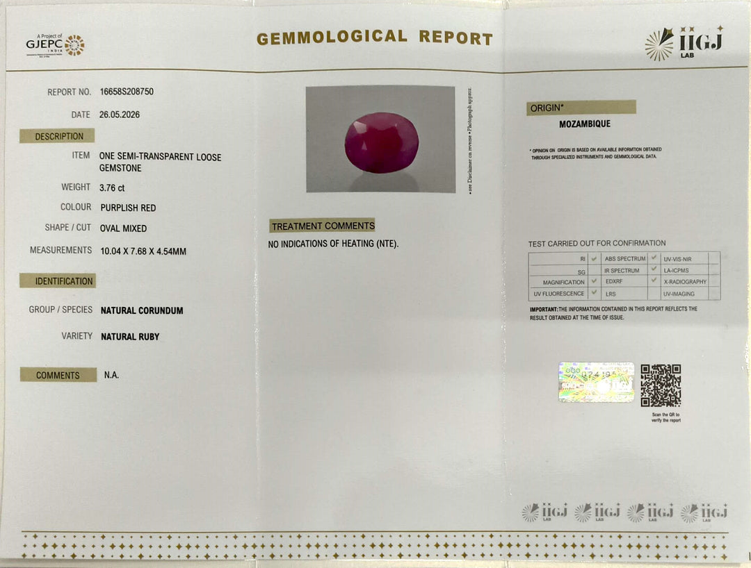 3.76/CT Natural Ruby Stone with Govt. Lab Certificate-16658S208750