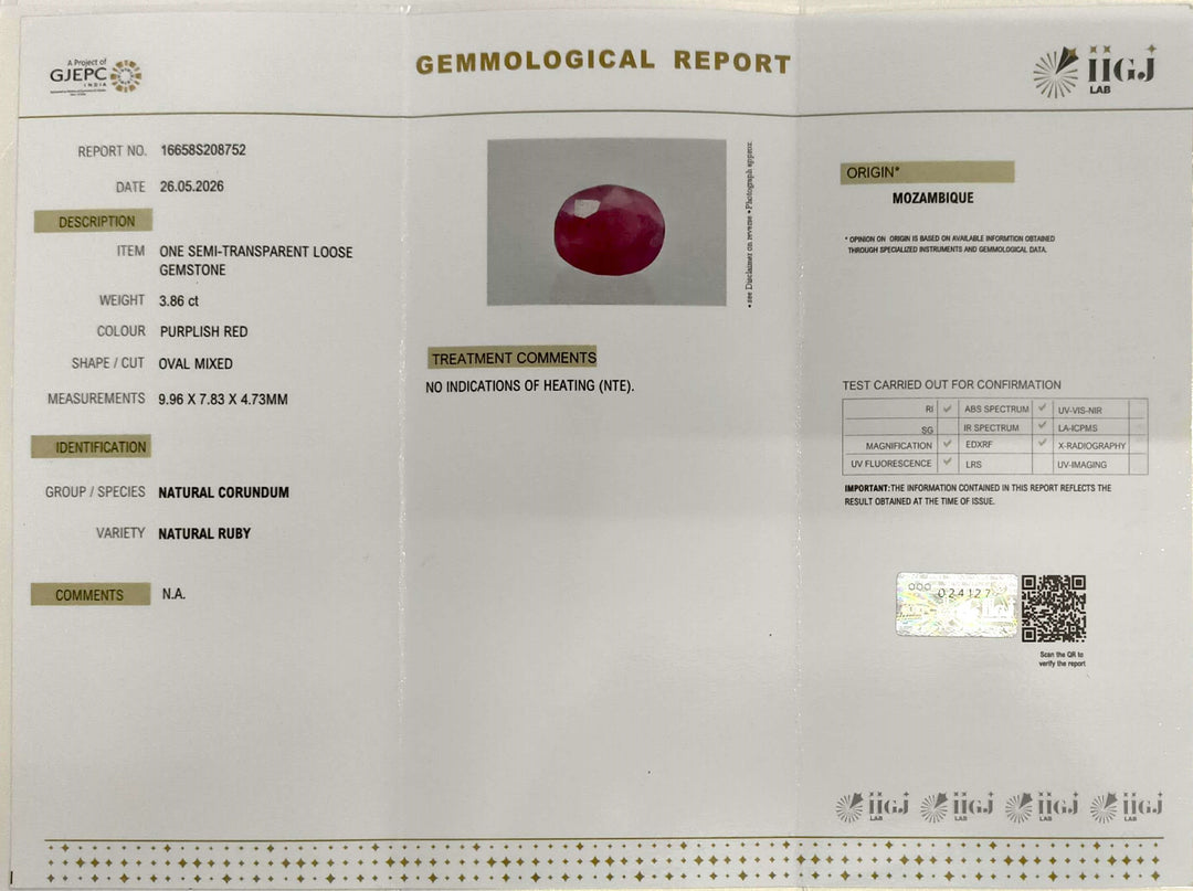 3.86/CT Natural Ruby Stone with Govt. Lab Certificate-16658S208752