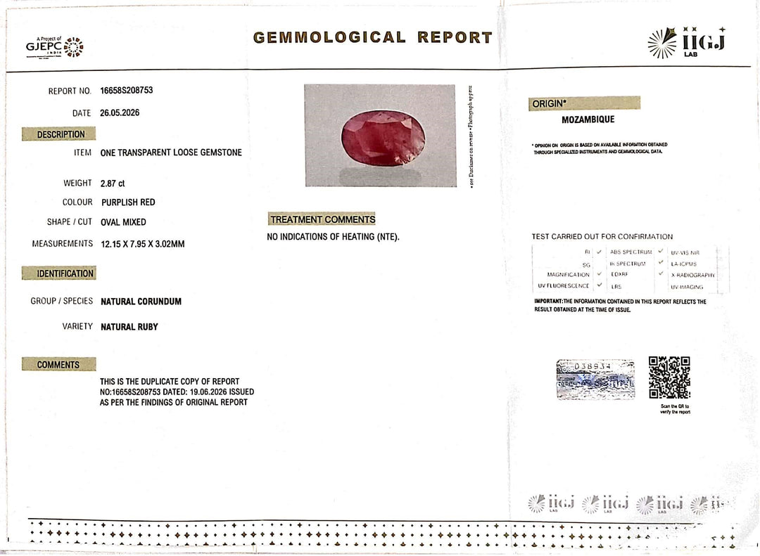 2.87/CT Natural Ruby Stone with Govt. Lab Certificate-16658S208753
