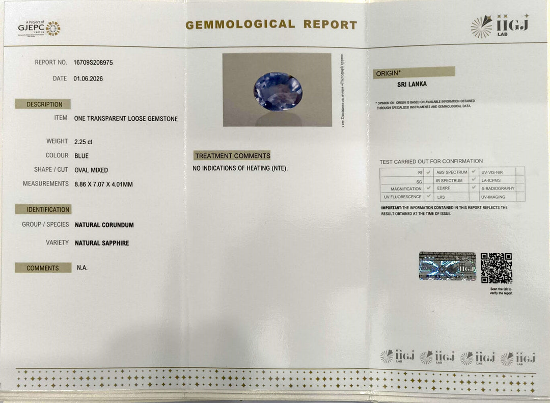 2.25/CT Natural Blue Sapphire with Govt Lab Certificate-16709S208975