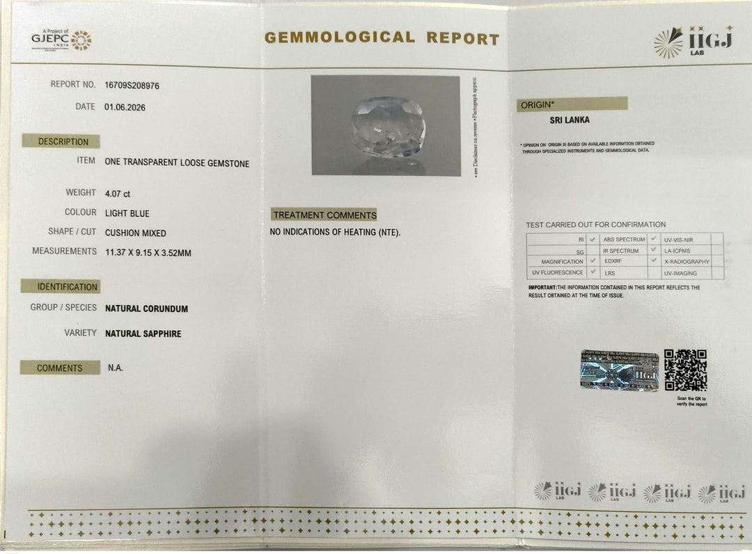 4.07/CT Natural Blue Sapphire with Govt Lab Certificate-16709S208976