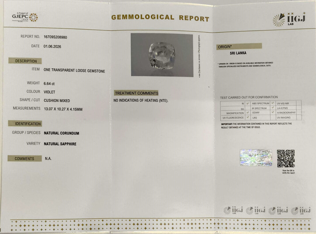 6.64/CT Natural Blue Sapphire with Govt Lab Certificate-16709S208980
