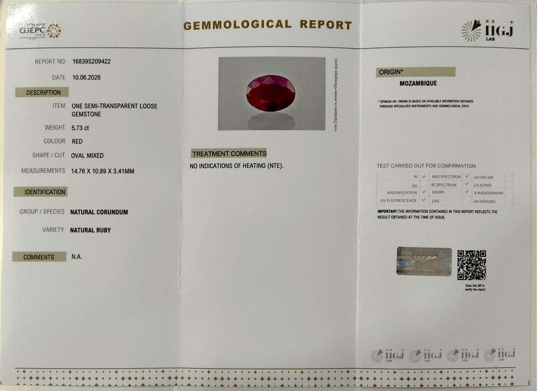 5.73/CT Natural Ruby Stone with Govt. Lab Certificate-16839S209422